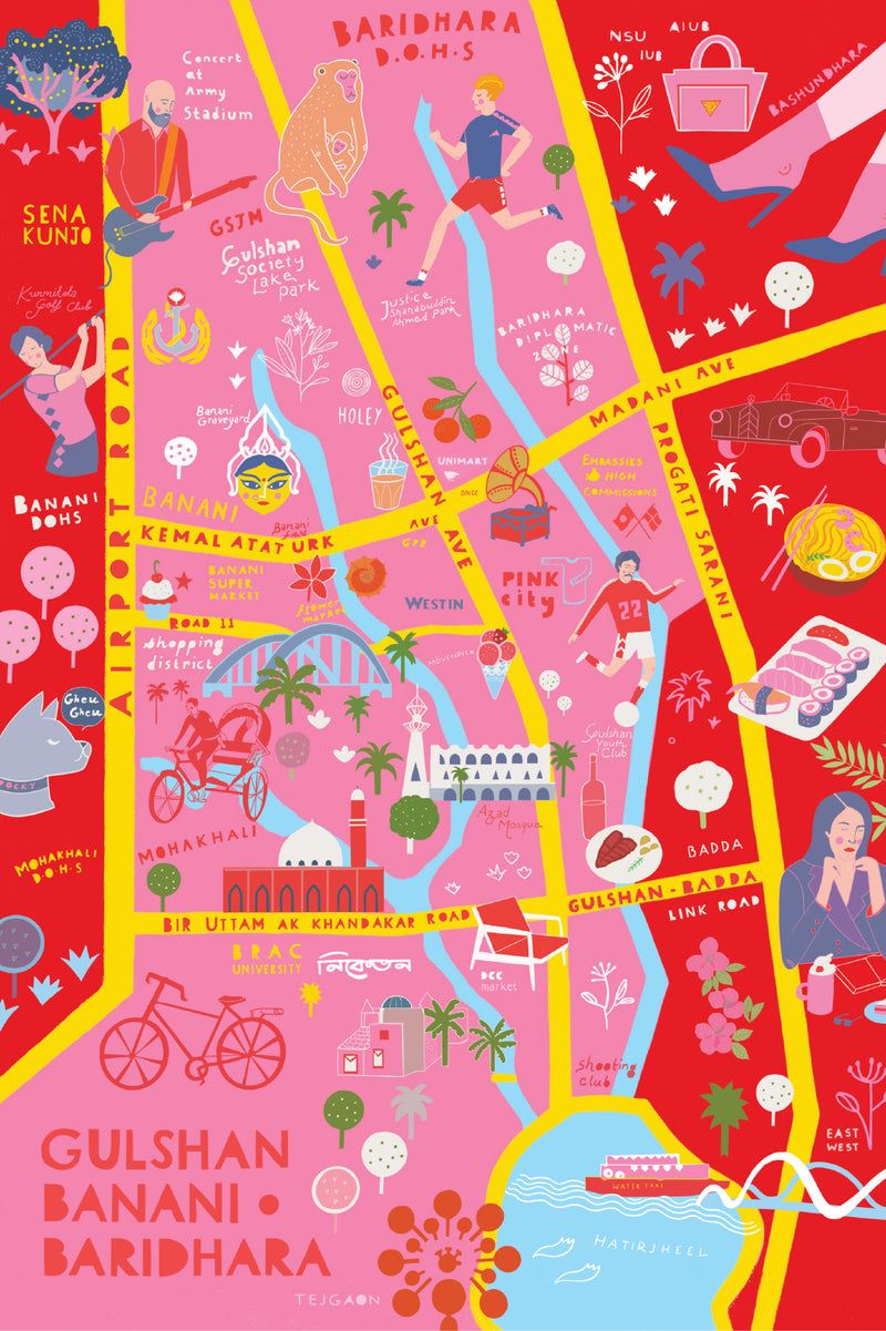 Postcard- Gulshan, Banani, Baridhara Illustrated Map