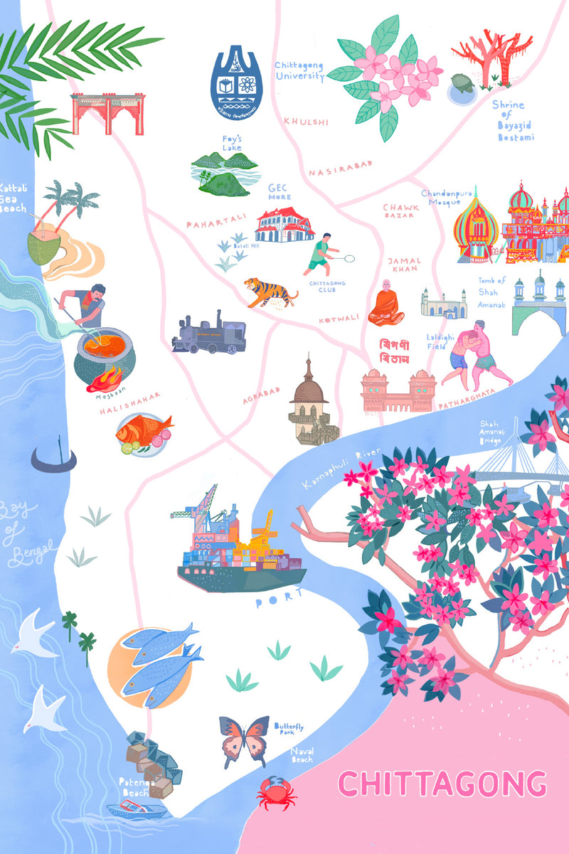 Postcard- Illustrated Map of Chittagong