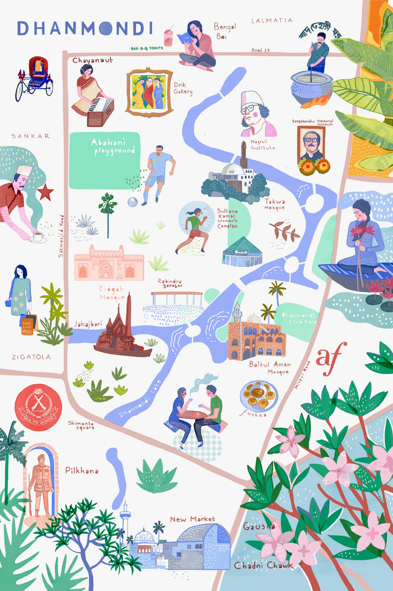 Postcard- Illustrated Map of Dhanmondi